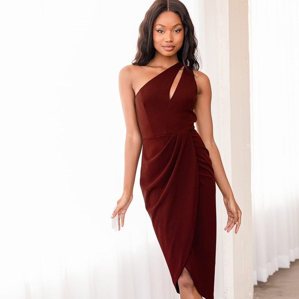 So Flirty Burgundy One-Shoulder Cutout Asymmetrical Dress